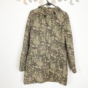 L.L.‎ Bean Woman's Sz S Green Camo Printed Hooded Fleece Lined Winter Jacket